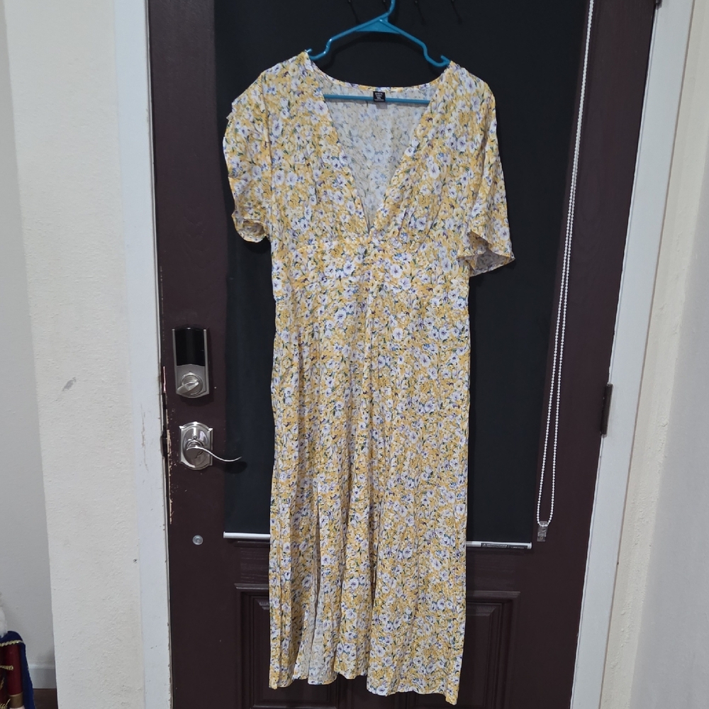 SHEIN Yellow Floral Midi Dress